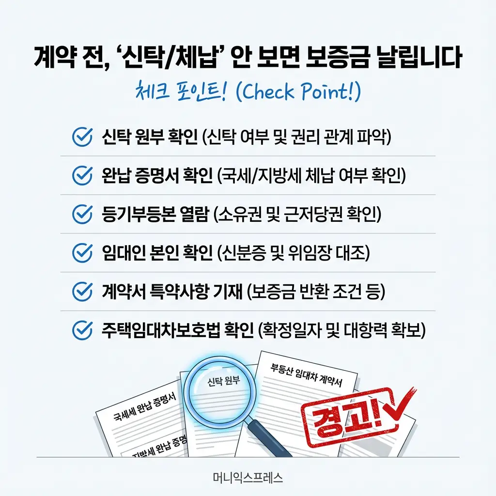 전월세 계약 전 보증금 보호 필수 체크리스트 신탁 체납 등기부등본 확인 6가지 꿀팁