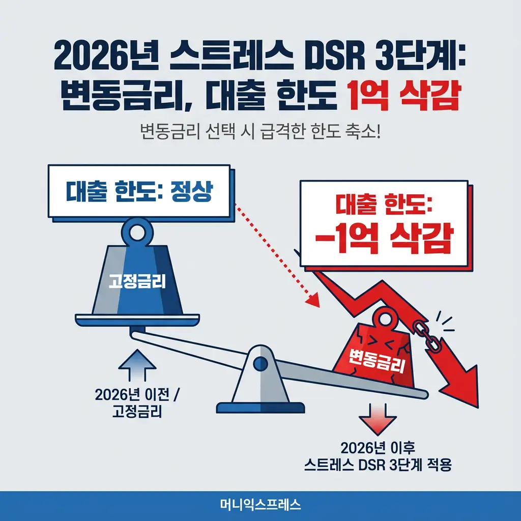 2026년 스트레스 DSR 3단계 변동금리 대출 한도 1억 삭감 고정금리 비교 전략 분석