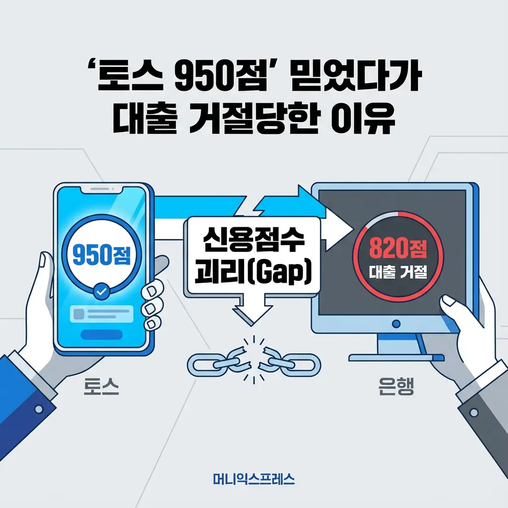 토스 신용점수 950점 대출 거절 이유 은행 평가 점수 괴리 신용등급 차이 분석