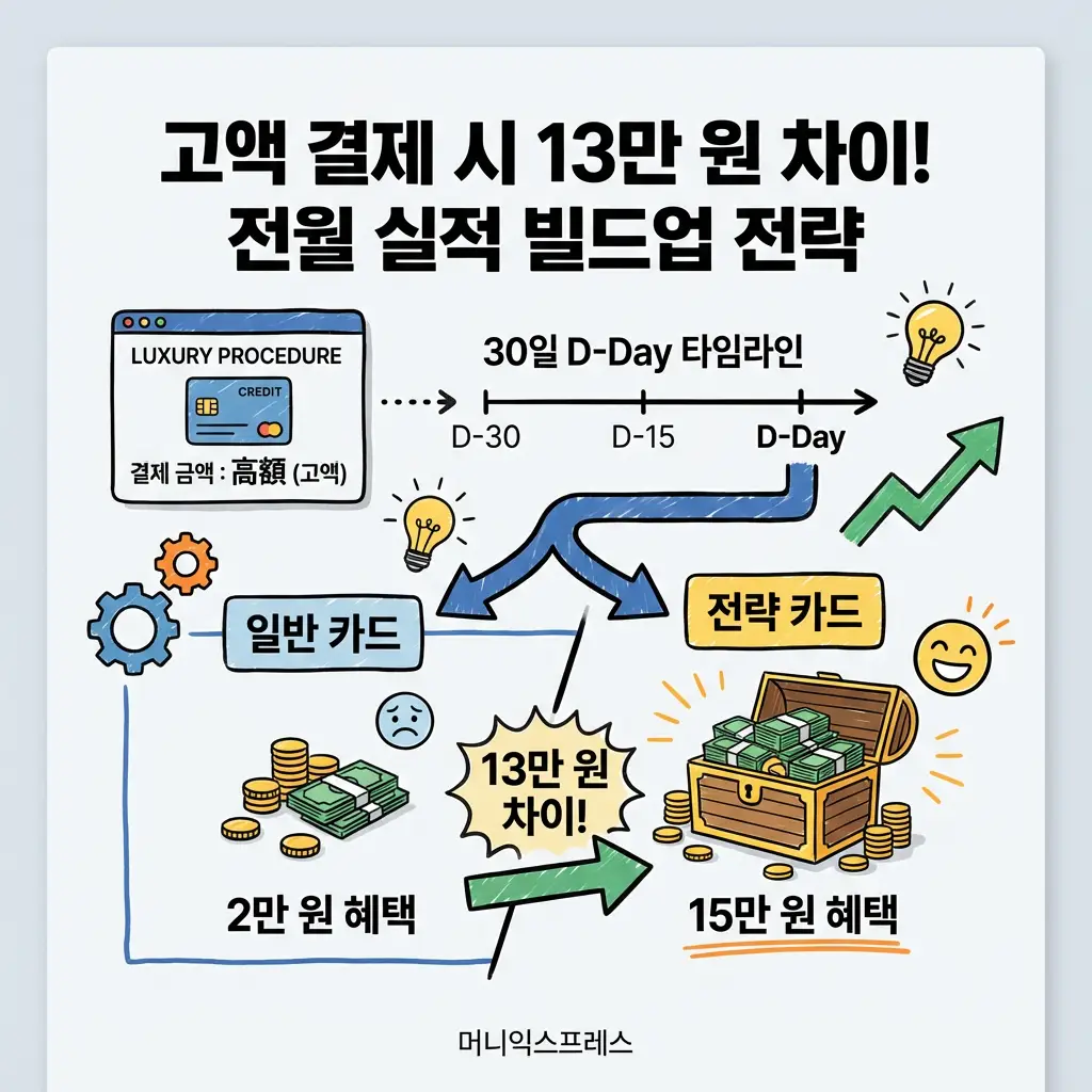 고액 결제 신용카드 전월 실적 빌드업 전략 13만 원 혜택 차이 비교 카드테크 팁