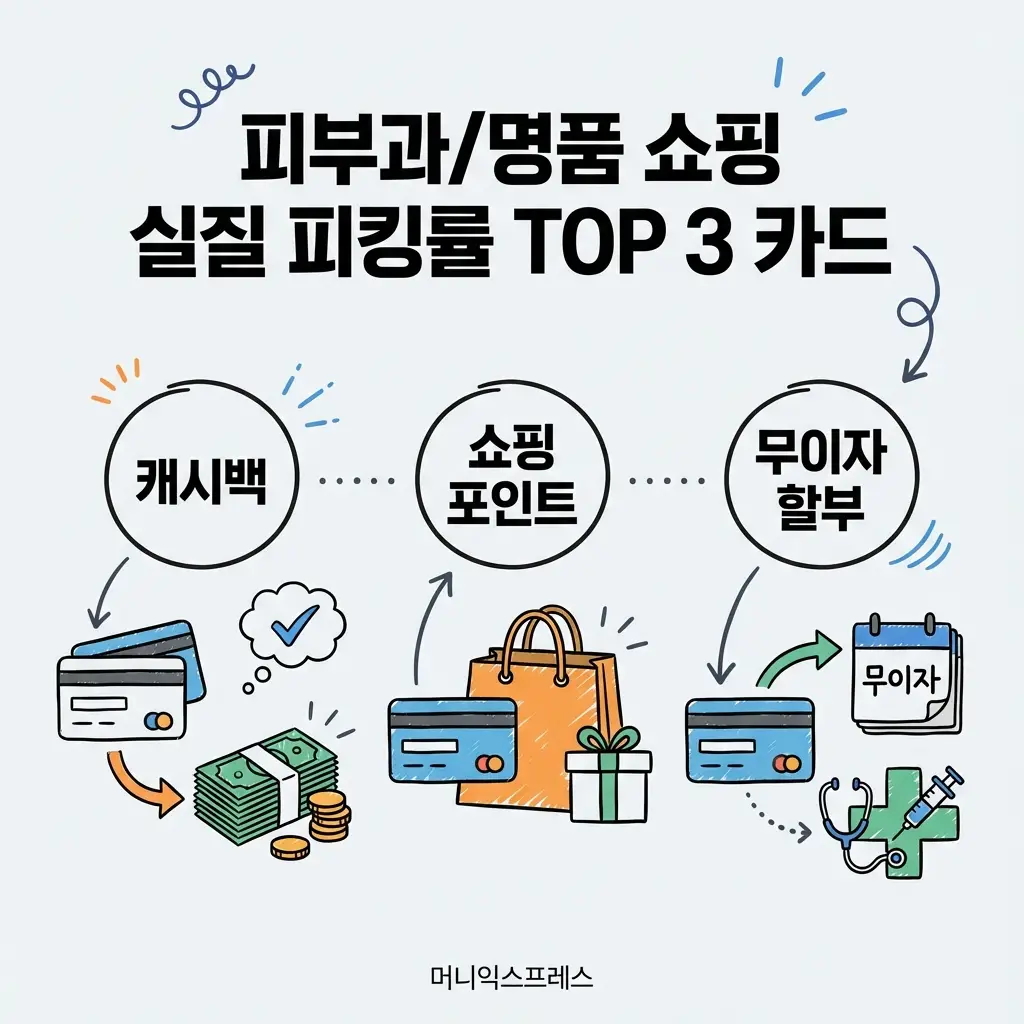 피부과 명품 쇼핑 할인 카드 실질 피킹률 TOP 3 추천 캐시백 무이자 할부 혜택