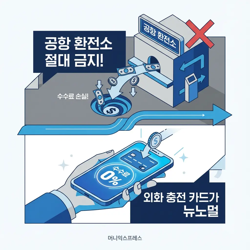 공항 환전소 수수료 손실 방지 외화 충전 카드 추천 수수료 0% 혜택 해외여행 환전 꿀팁