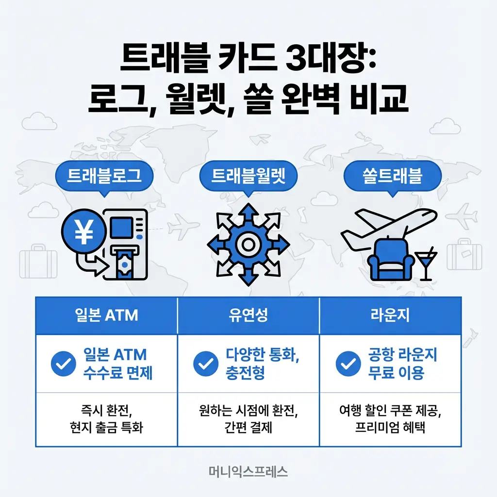 트래블로그 트래블월렛 쏠트래블 카드 비교 일본 ATM 수수료 면제 공항 라운지 무료 혜택 추천
