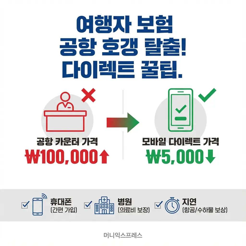 여행자 보험 공항 카운터 대비 모바일 다이렉트 가격 비교 추천 5천 원 가입 의료비 항공 지연 보상