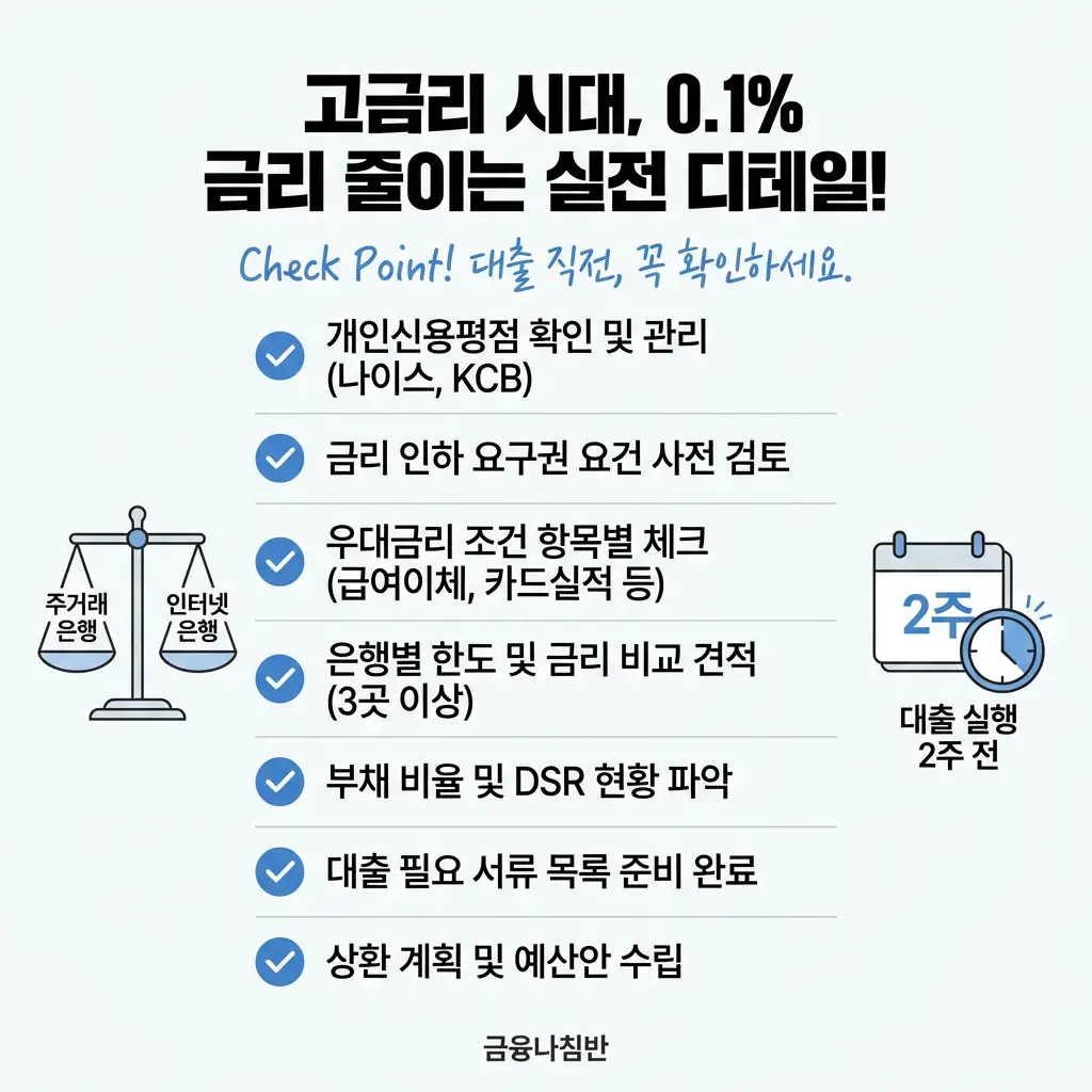 고금리 시대 대출 이자 0.1% 줄이는 실전 전략 신용점수 우대금리 DSR 금리 인하 요구권 꿀팁