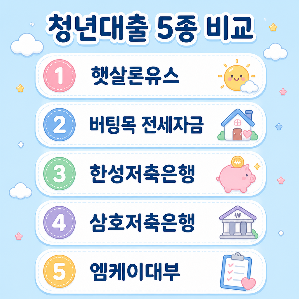 청년대출 5종 비교 청년대출 5종 비교 햇살론유스 버팀목 저축은행